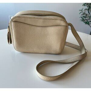 Cuyana Cream Leather Tassel Camera Crossbody Bag